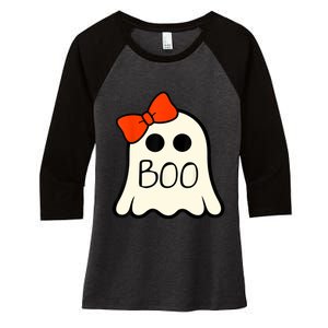 Cute Ghost With Bow Boo Halloween For Girls Women's Tri-Blend 3/4-Sleeve Raglan Shirt