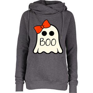 Cute Ghost With Bow Boo Halloween For Girls Womens Funnel Neck Pullover Hood