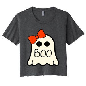 Cute Ghost With Bow Boo Halloween For Girls Women's Crop Top Tee