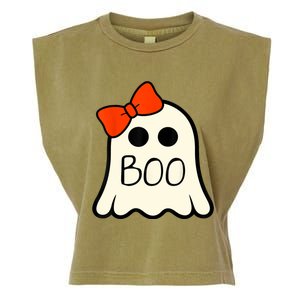 Cute Ghost With Bow Boo Halloween For Girls Garment-Dyed Women's Muscle Tee