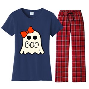 Cute Ghost With Bow Boo Halloween For Girls Women's Flannel Pajama Set