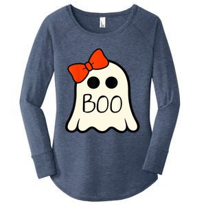 Cute Ghost With Bow Boo Halloween For Girls Women's Perfect Tri Tunic Long Sleeve Shirt