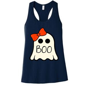 Cute Ghost With Bow Boo Halloween For Girls Women's Racerback Tank