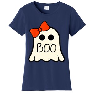 Cute Ghost With Bow Boo Halloween For Girls Women's T-Shirt