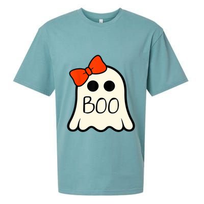 Cute Ghost With Bow Boo Halloween For Girls Sueded Cloud Jersey T-Shirt
