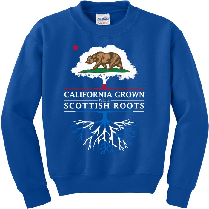 California Grown With Scottish Roots Funny Gift Scotland Gift Kids Sweatshirt