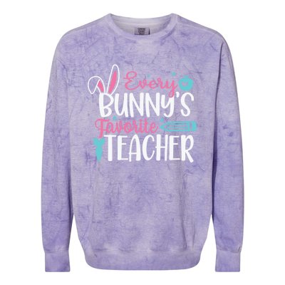 Cute Graphic With Funny Saying Every Bunnys Favorite Teacher Cool Gift Colorblast Crewneck Sweatshirt