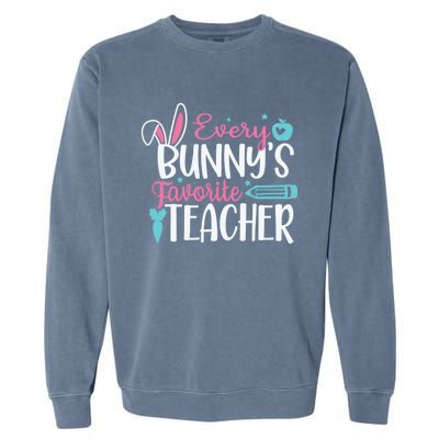 Cute Graphic With Funny Saying Every Bunnys Favorite Teacher Cool Gift Garment-Dyed Sweatshirt