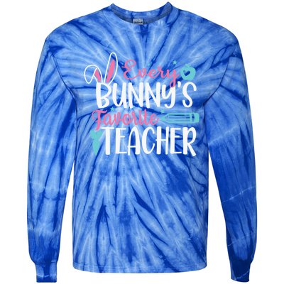 Cute Graphic With Funny Saying Every Bunnys Favorite Teacher Cool Gift Tie-Dye Long Sleeve Shirt