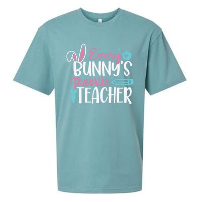 Cute Graphic With Funny Saying Every Bunnys Favorite Teacher Cool Gift Sueded Cloud Jersey T-Shirt