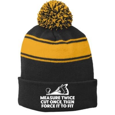 Contractor Gift Woodworking Tools Worker Humor Carpenter Stripe Pom Pom Beanie