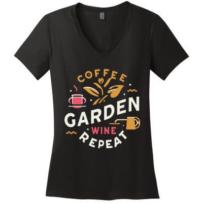 Coffee Garden Wine Repeat Women's V-Neck T-Shirt