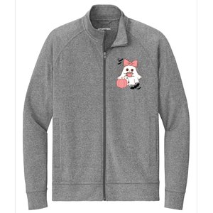 Cute Ghost With Pumpkin And Bow Stretch Full-Zip Cadet Jacket