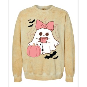 Cute Ghost With Pumpkin And Bow Colorblast Crewneck Sweatshirt