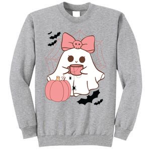 Cute Ghost With Pumpkin And Bow Tall Sweatshirt