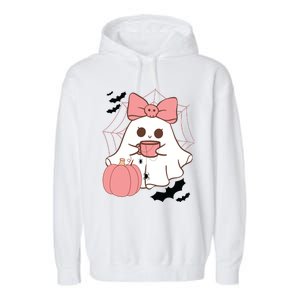 Cute Ghost With Pumpkin And Bow Garment-Dyed Fleece Hoodie