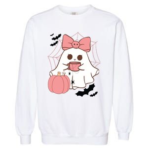 Cute Ghost With Pumpkin And Bow Garment-Dyed Sweatshirt