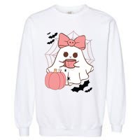 Cute Ghost With Pumpkin And Bow Garment-Dyed Sweatshirt