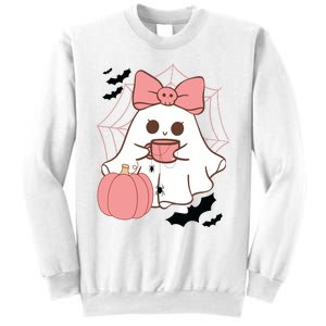 Cute Ghost With Pumpkin And Bow Sweatshirt