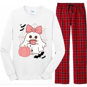 Cute Ghost With Pumpkin And Bow Long Sleeve Pajama Set