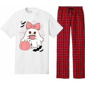 Cute Ghost With Pumpkin And Bow Pajama Set