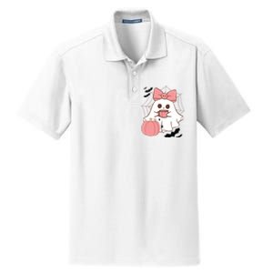 Cute Ghost With Pumpkin And Bow Dry Zone Grid Polo