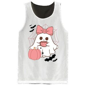 Cute Ghost With Pumpkin And Bow Mesh Reversible Basketball Jersey Tank