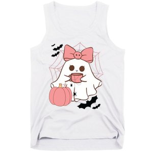 Cute Ghost With Pumpkin And Bow Tank Top