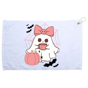 Cute Ghost With Pumpkin And Bow Grommeted Golf Towel