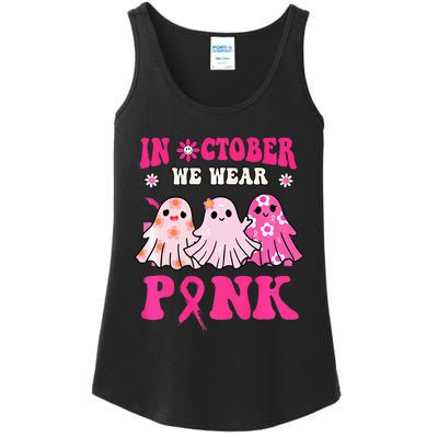 Cute Ghost Wednesday We Wear Pink Halloween Breast Cancer Ladies Essential Tank