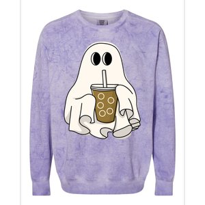 Cute Ghost With Coffee Funny Halloween Spooky Coffee Lovers Gift Colorblast Crewneck Sweatshirt