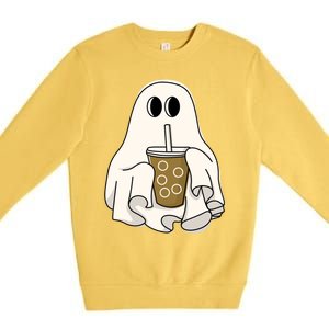 Cute Ghost With Coffee Funny Halloween Spooky Coffee Lovers Gift Premium Crewneck Sweatshirt