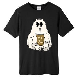 Cute Ghost With Coffee Funny Halloween Spooky Coffee Lovers Gift Tall Fusion ChromaSoft Performance T-Shirt