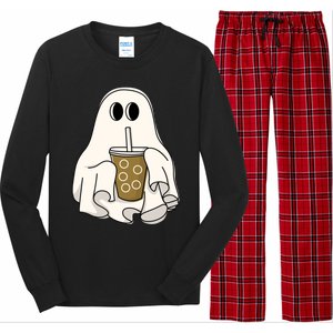 Cute Ghost With Coffee Funny Halloween Spooky Coffee Lovers Gift Long Sleeve Pajama Set