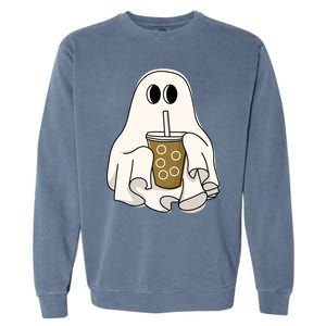 Cute Ghost With Coffee Funny Halloween Spooky Coffee Lovers Gift Garment-Dyed Sweatshirt