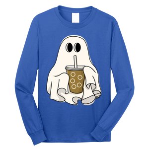 Cute Ghost With Coffee Funny Halloween Spooky Coffee Lovers Gift Long Sleeve Shirt