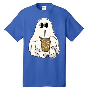 Cute Ghost With Coffee Funny Halloween Spooky Coffee Lovers Gift Tall T-Shirt