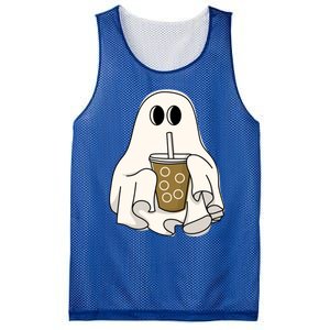 Cute Ghost With Coffee Funny Halloween Spooky Coffee Lovers Gift Mesh Reversible Basketball Jersey Tank