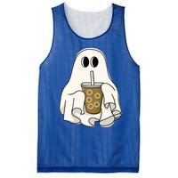 Cute Ghost With Coffee Funny Halloween Spooky Coffee Lovers Gift Mesh Reversible Basketball Jersey Tank