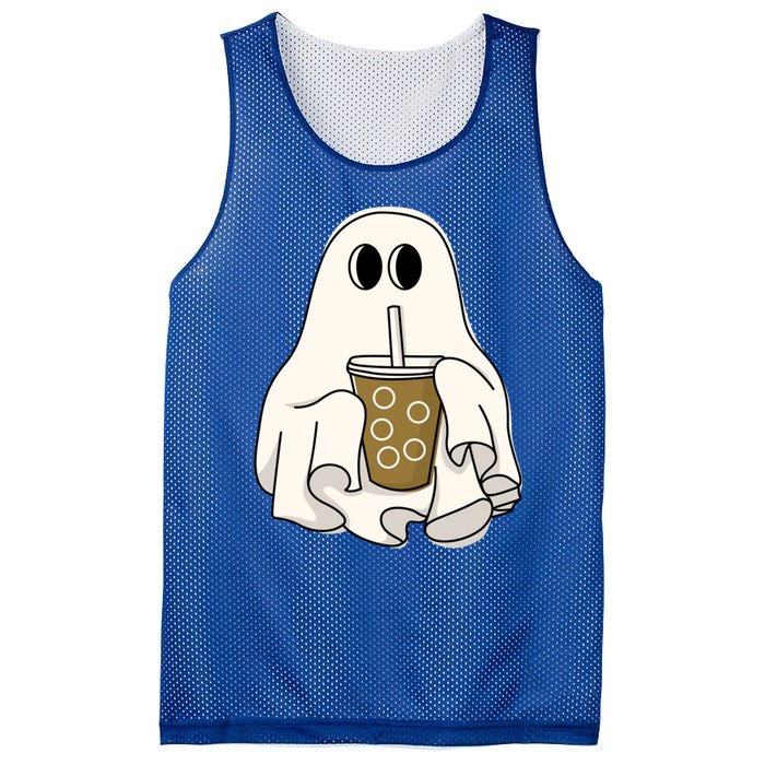 Cute Ghost With Coffee Funny Halloween Spooky Coffee Lovers Gift Mesh Reversible Basketball Jersey Tank