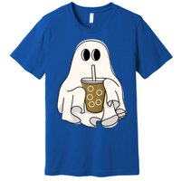 Cute Ghost With Coffee Funny Halloween Spooky Coffee Lovers Gift Premium T-Shirt