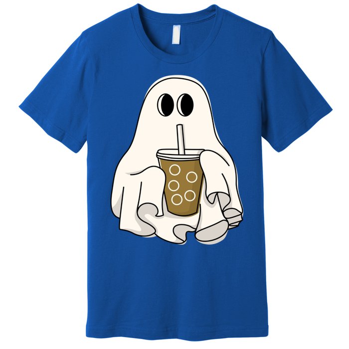 Cute Ghost With Coffee Funny Halloween Spooky Coffee Lovers Gift Premium T-Shirt