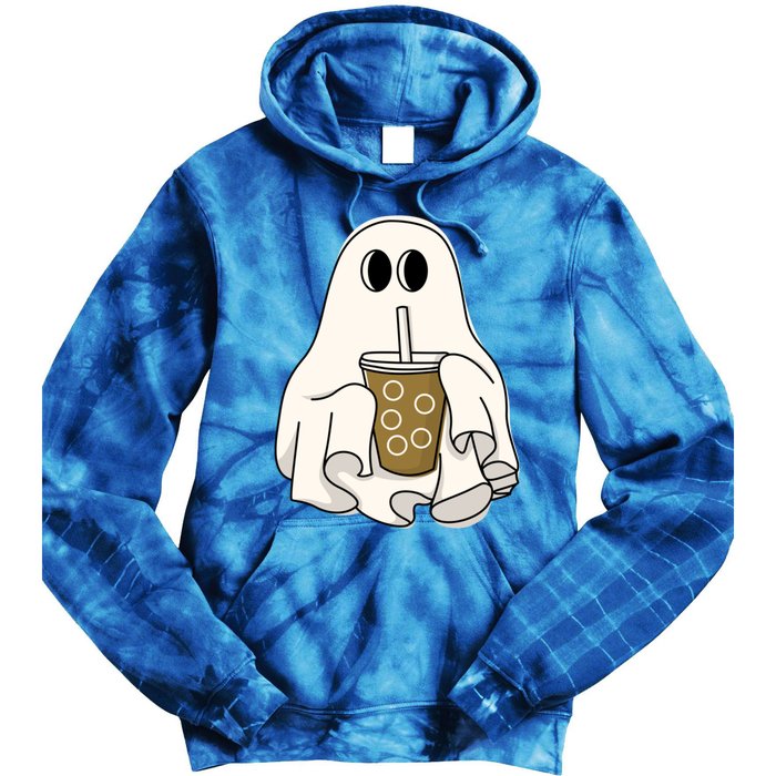 Cute Ghost With Coffee Funny Halloween Spooky Coffee Lovers Gift Tie Dye Hoodie