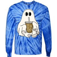 Cute Ghost With Coffee Funny Halloween Spooky Coffee Lovers Gift Tie-Dye Long Sleeve Shirt