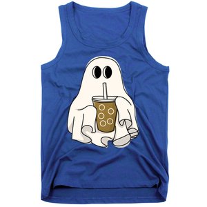 Cute Ghost With Coffee Funny Halloween Spooky Coffee Lovers Gift Tank Top