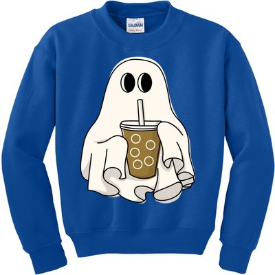 Cute Ghost With Coffee Funny Halloween Spooky Coffee Lovers Gift Kids Sweatshirt