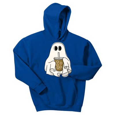 Cute Ghost With Coffee Funny Halloween Spooky Coffee Lovers Gift Kids Hoodie