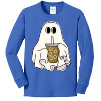 Cute Ghost With Coffee Funny Halloween Spooky Coffee Lovers Gift Kids Long Sleeve Shirt