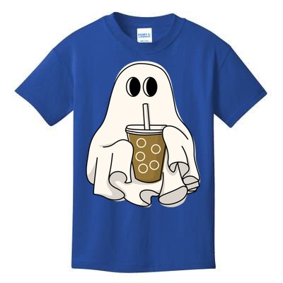 Cute Ghost With Coffee Funny Halloween Spooky Coffee Lovers Gift Kids T-Shirt