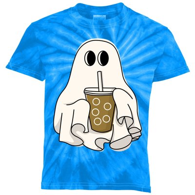 Cute Ghost With Coffee Funny Halloween Spooky Coffee Lovers Gift Kids Tie-Dye T-Shirt